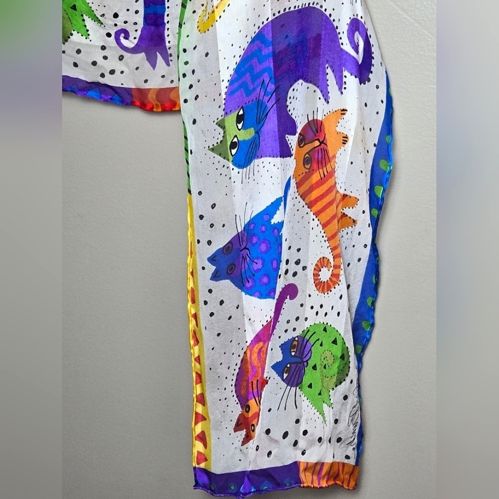 Laurel Burch Colorful Animal Print Silk Art To Wear Maximalist Scarf - Picture 2 of 2